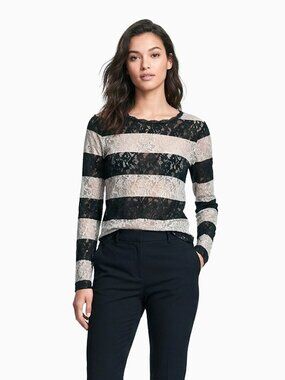 Victoria's Secret Striped Y2K Top SP Floral Lace Black Cream Colorblock 90s Goth